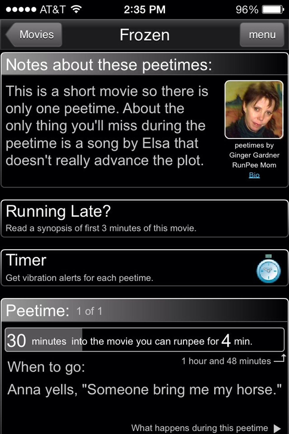 Open the movie and you'll find all it's info and features. The note will let you know how many breaks the movie has and a little overview.