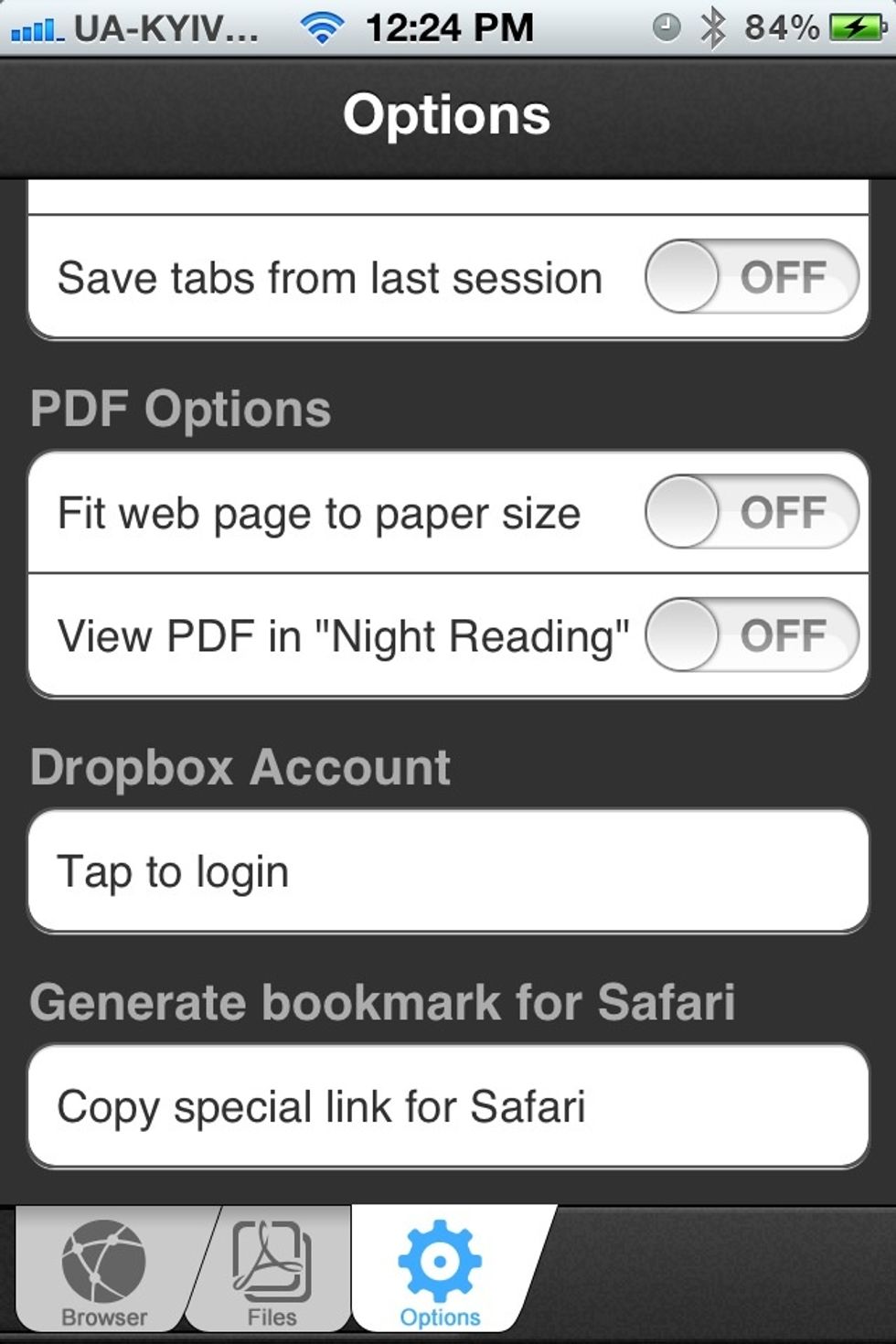 Open the Options tab and tap "Copy special link for Safari"