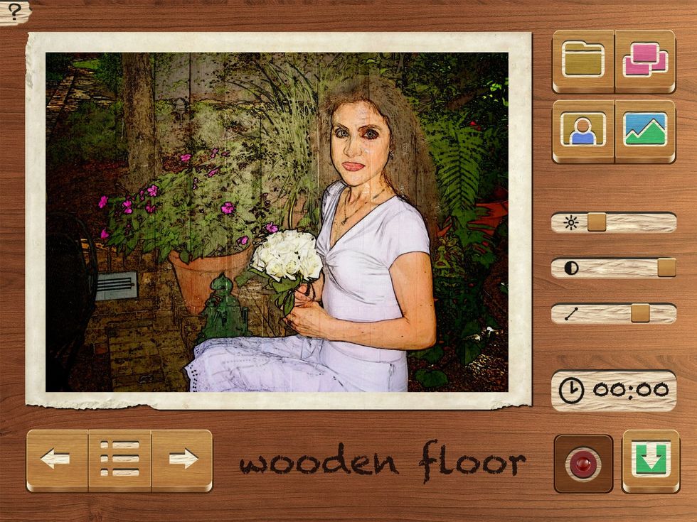 Open the original photo and add a filter (I chose "wooden floor"). Make any necessary adjustments.