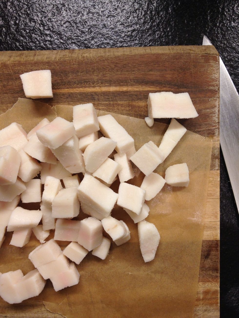 Open the package. Wash it and cut it into pieces. Or the other way around. Either way works.