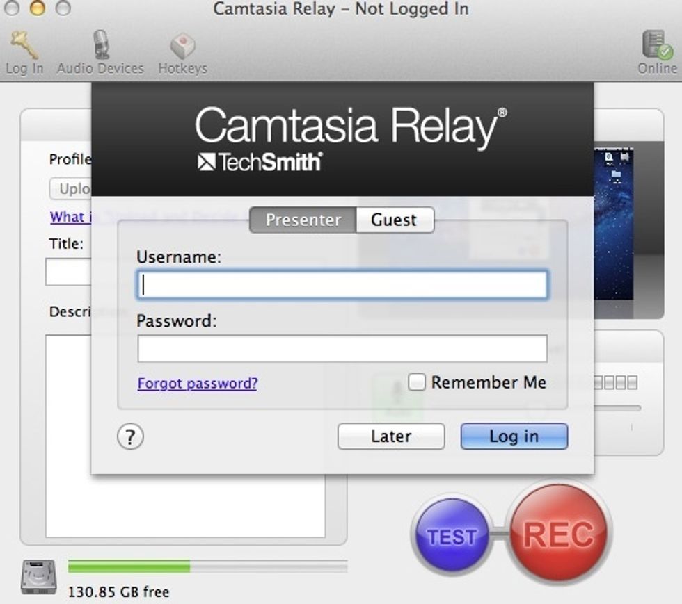 Open the Portable Recorder application from the drive where you installed it. Sign in with your username and password.