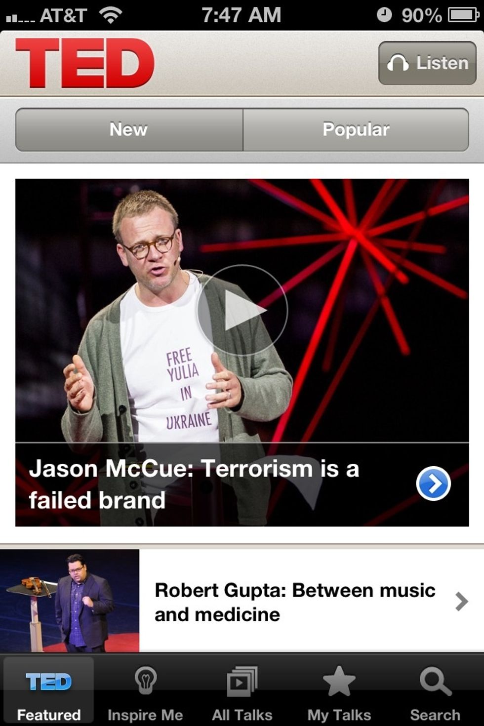 Open the TED app and click the Inspire Me tab at the bottom.