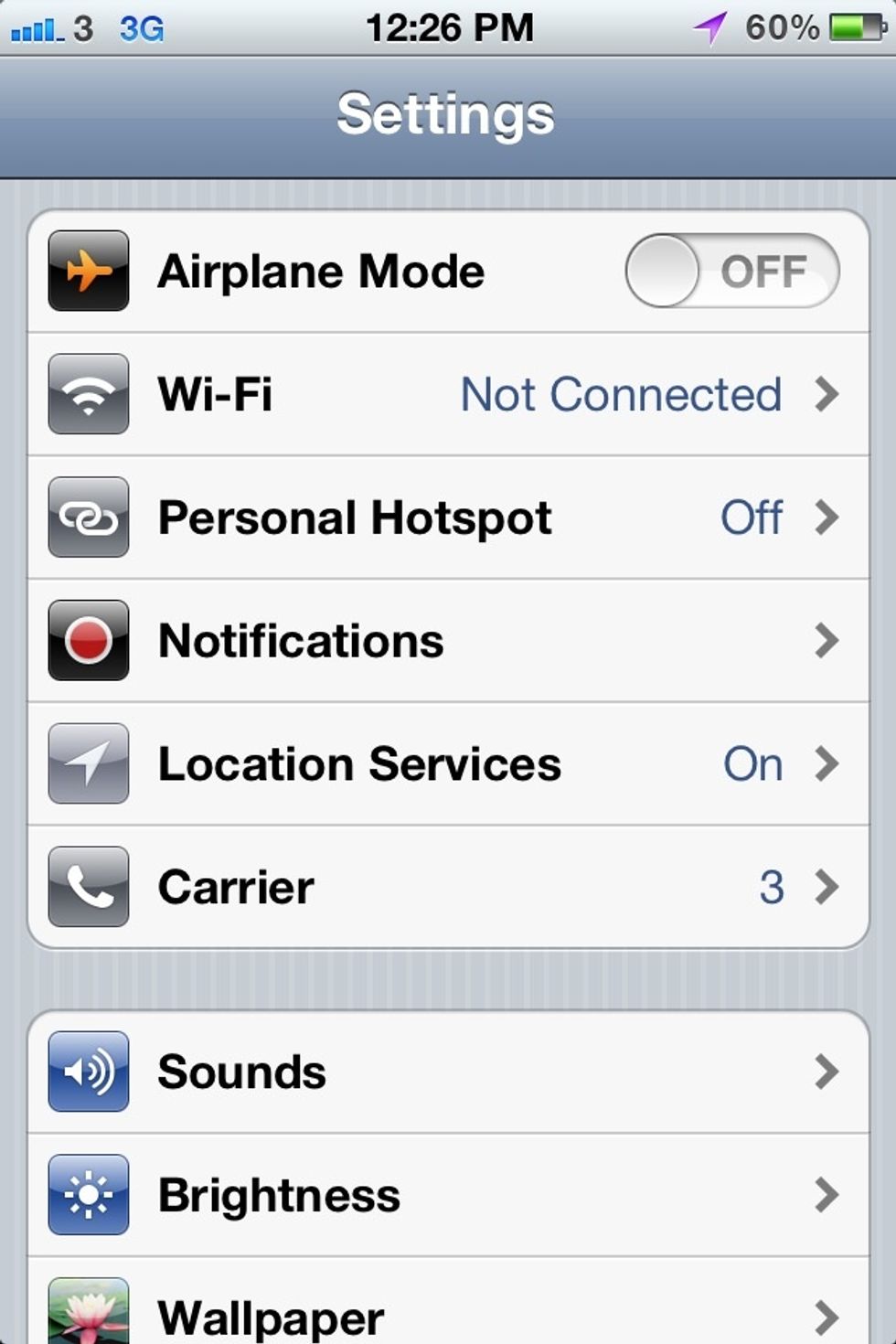 Open up setting app