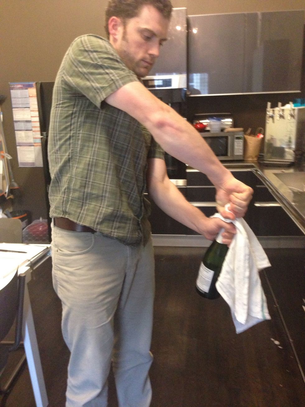 Open your 2 bottles of sparkling wine.