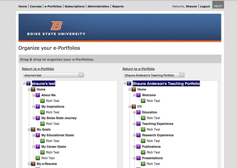 Open your second e-Portfolio using the drop-down menu.