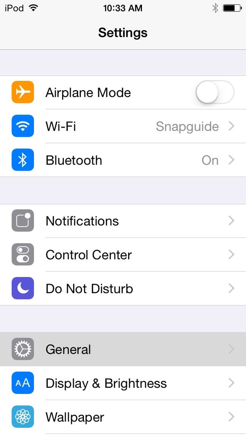 Open your Settings panel and click General