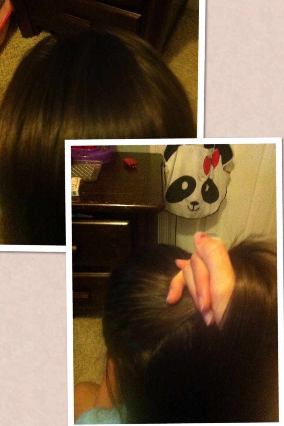 Option #2: No part. Separate the top layer of your hair. You want to make sure that you have a pretty decent chunk of hair. You'll figure out the amount that works for you once you do it a few times.