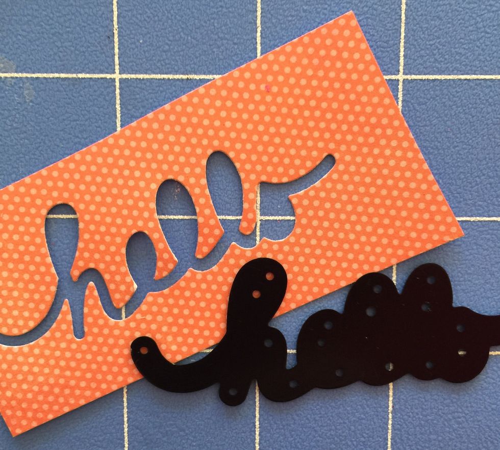 Optional: Cut a die cut "Hello" from the orange polka dot paper and adhere to top left side of card.