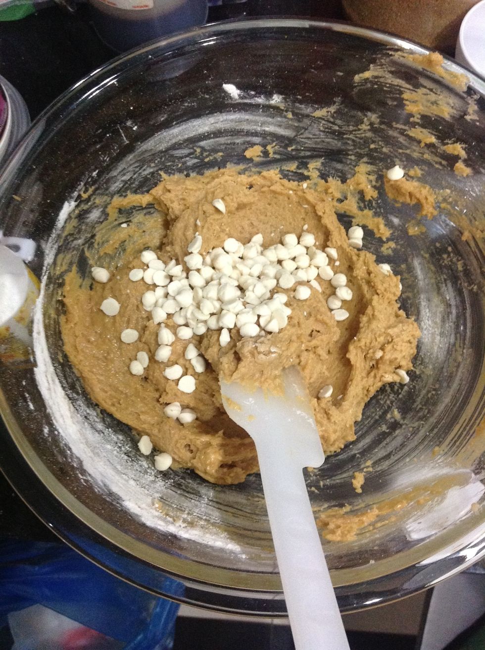 OPTIONAL: Fold in the white chocolate chips. You can totally omit this, if you don't like it. :)