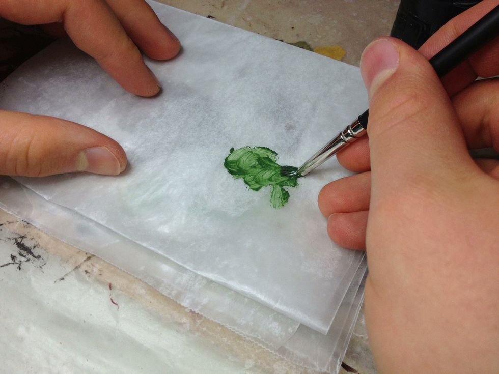 (optional) Get out some Liquid Green Stuff. Put it on either a palette or wax paper and water it down slightly. This may make the sand stick a little better, but it isn't really necessary.
