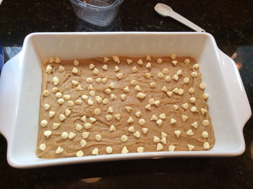 Optional, I added white chocolate chips to mine. You may add white and or milk chocolate chips.