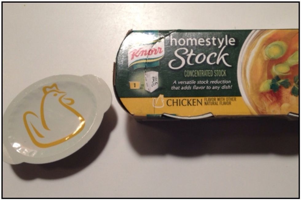 *Optional: I usually add a tub of chicken stock to add some flavor, but if you want to keep this vegan/vegetarian omit this step. Add chicken stock and mix in thoroughly (until there is none visible).