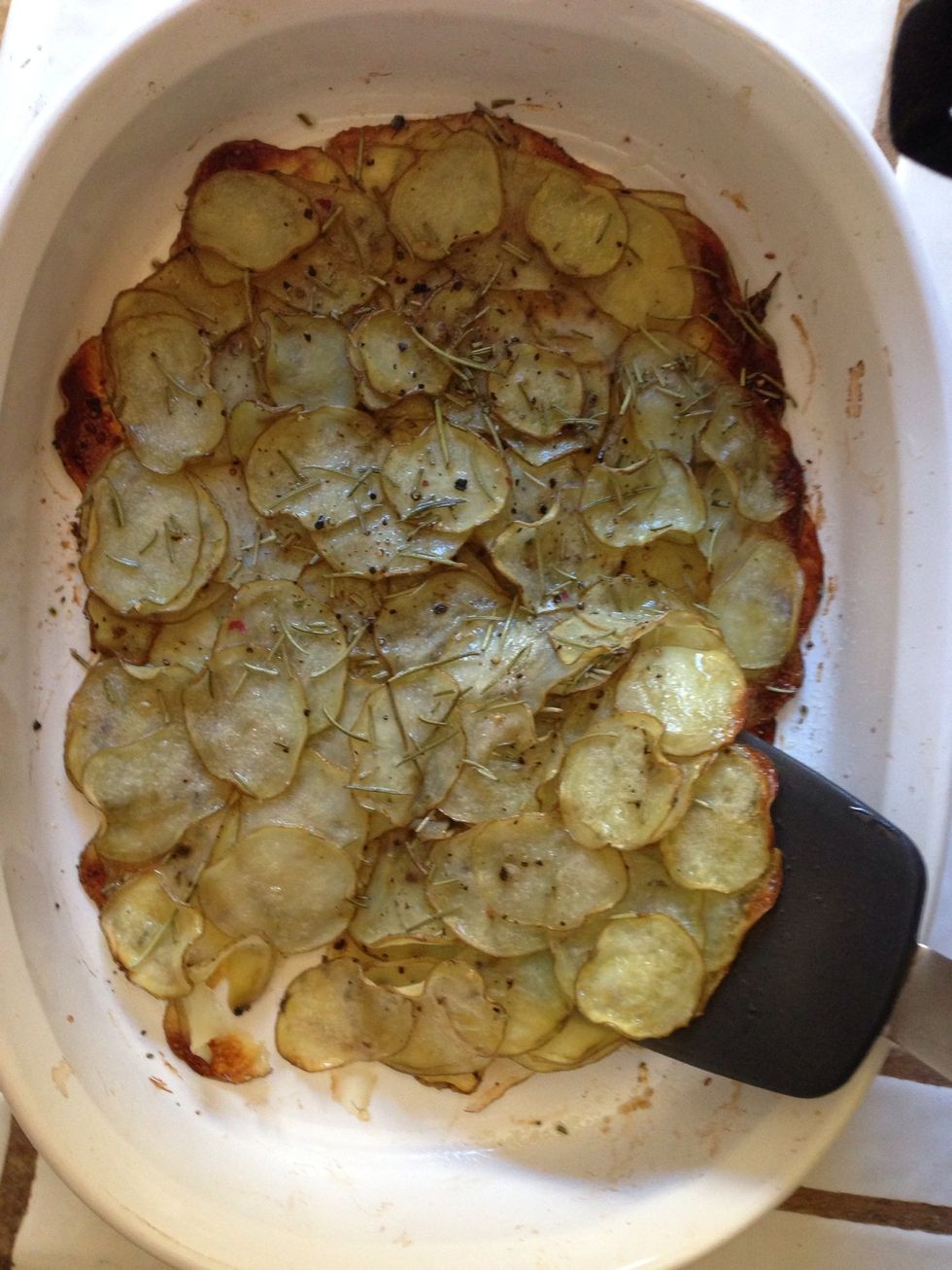 Optional. If you want both sides crispy, gently turn over the layers with a spatula. Be careful to not horribly breakup the layers. Bake for another 10-15 minutes. Both sides crispy!