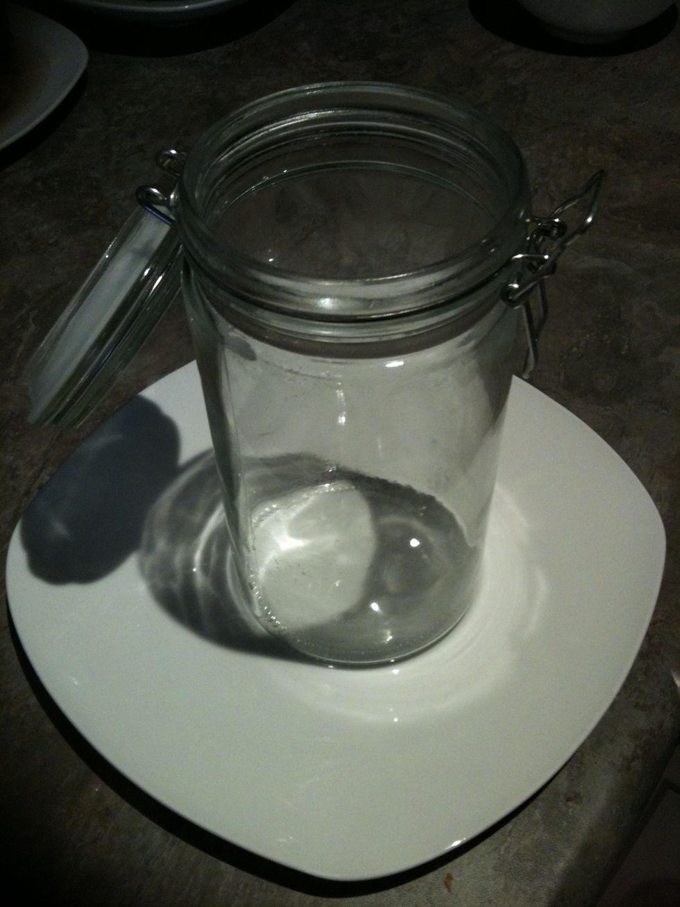 Optional: place your glass jar on a plate to catch any drips.