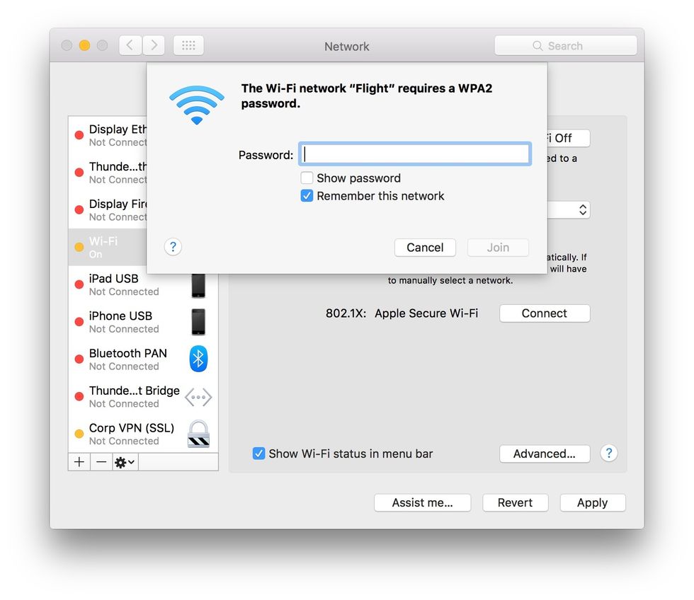 OPTIONAL: Re-select the network from the Network Names menu, entering any passwords needed when prompted.