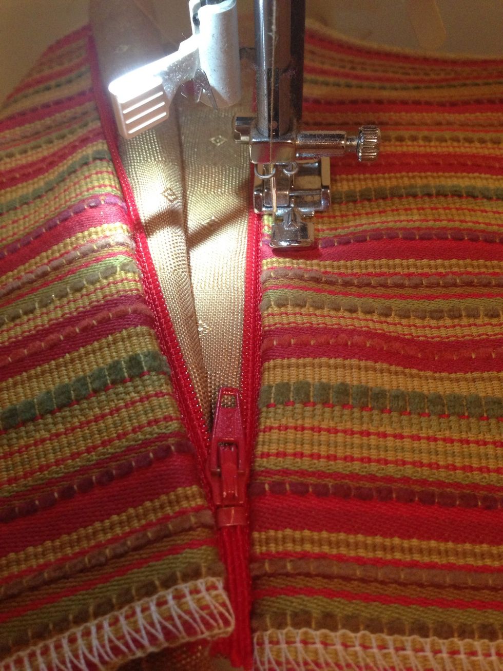 Optional:  Sew again from zipper face creates cleaner look.  See next image for comparison.