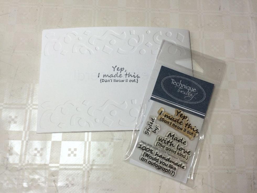 Optional: Stamp a Handmade by, or some variation thereof, on the back of your card.