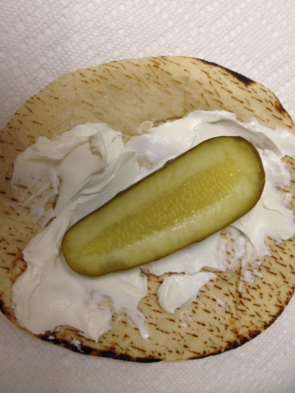 Optionally if you don't have the preferred seasonings or cucumbers, a slice of dill pickle ontop of the lebni is a great substitute.
