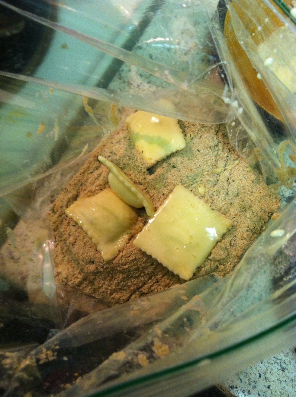 Or a bag. As you can see I wound up using the bag it was so much faster and cleaner! You can double coat then also (egg, breadcrumbs, repeat) but its not necessary.