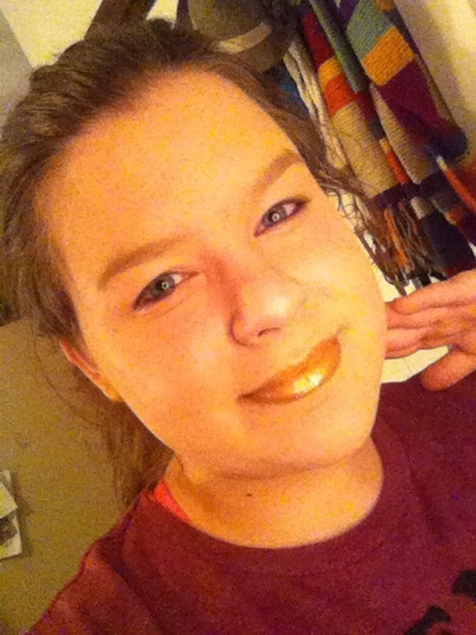 Or add clear lip gloss to add more shine