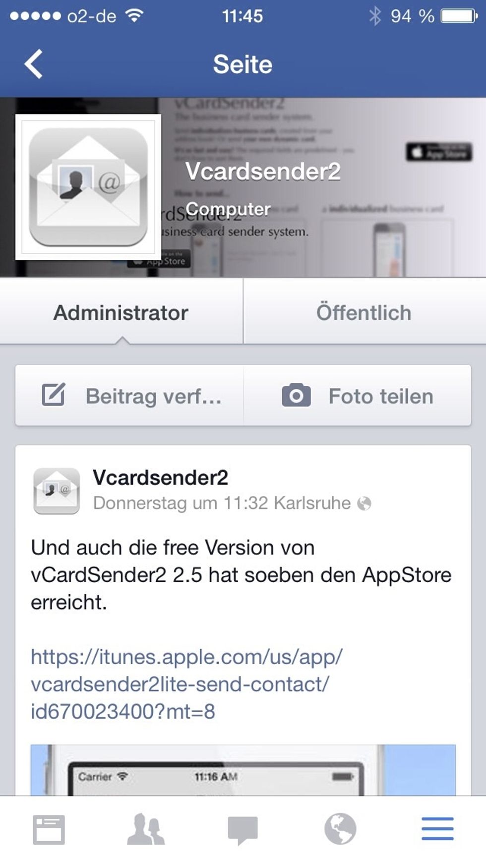 Or check out: facebook.com/vcardsender2 for the AppStore Link.