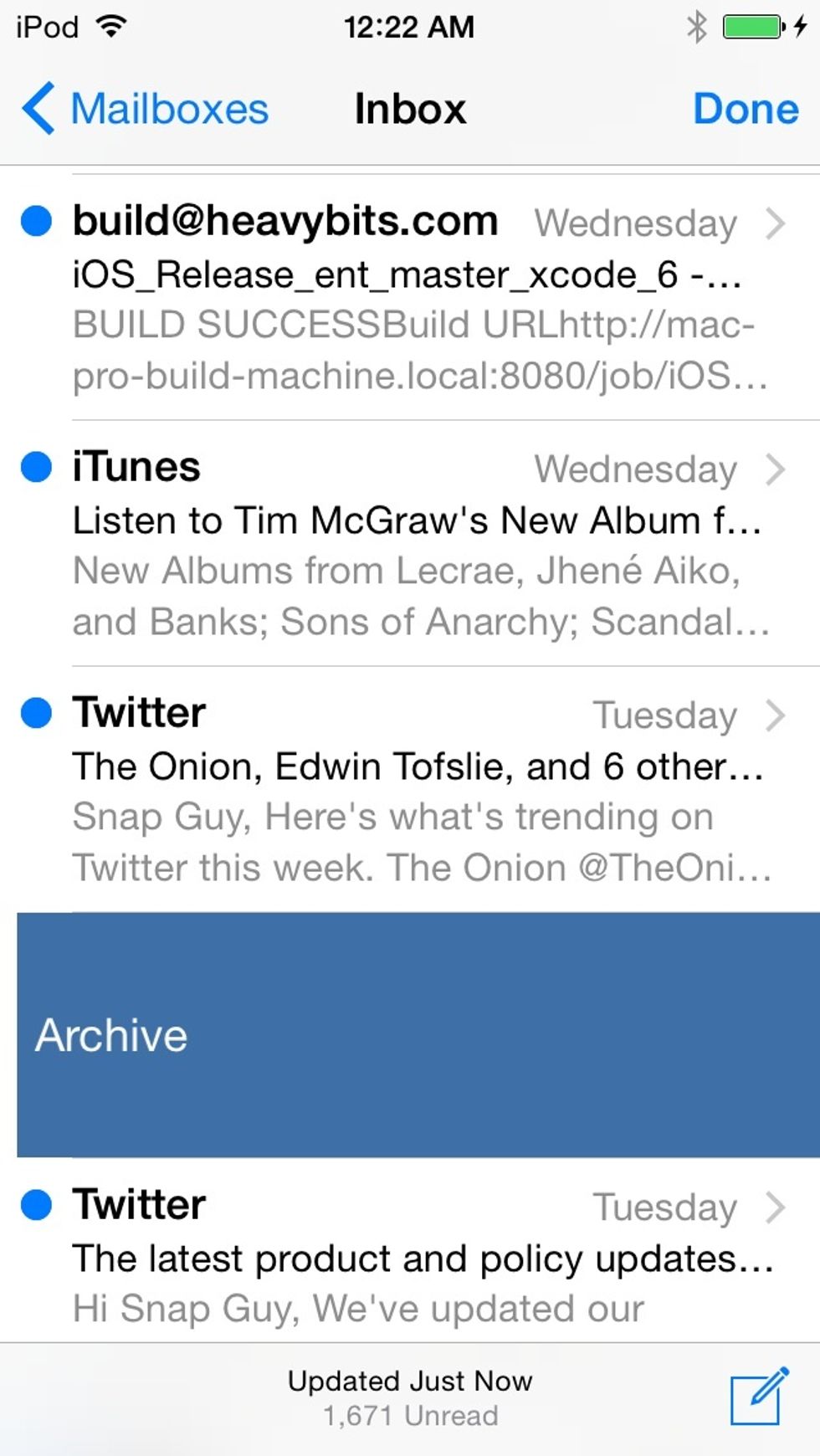 Or! From the inbox view you can also super-swipe -- allll the way from right to left -- to quickly Archive the message.