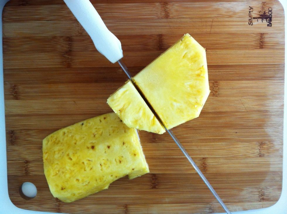 Or if you are going to juice or cut in cubes slice like shown, top to bottom vertically to obtain the edible flesh and discard the fibrous core.