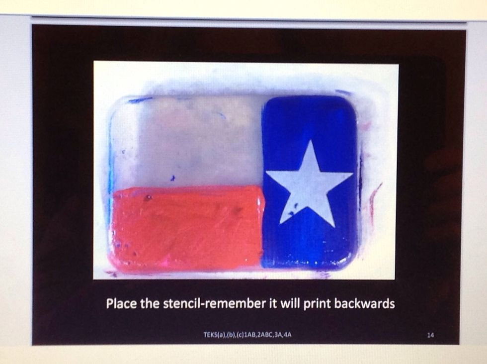 Or paint multiple colors and use a stencil all at one time. REMEMBER that the print is flipped, so create your projects backwards.