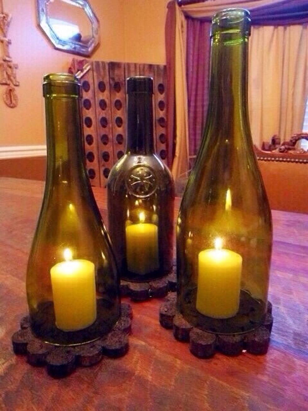 Or this... Soak the corks for easy cutting. Use a turkey electric knife.