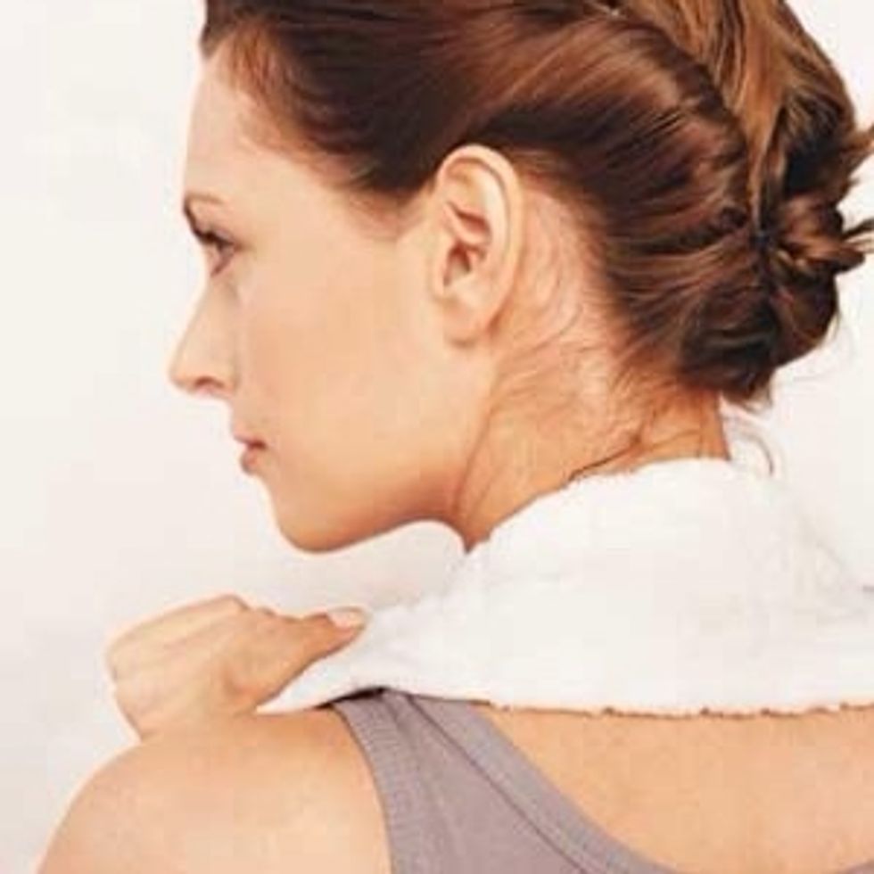 Or use a hot compress or hot towel. Your aim is to help relax the neck and shoulder muscles.
