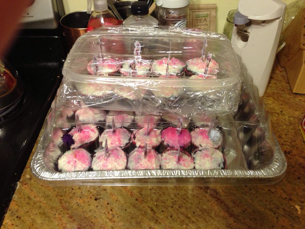 or you can bake it as cupcakes & cook for 17-20 mins. Sorry about the plastic wrap. I took the pic as an after thought these are for my daughter's birthday party at school. She just turned 5.