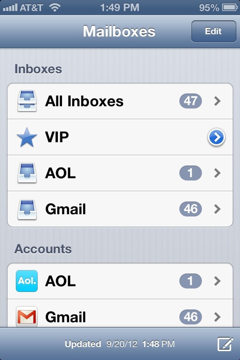 Or you can go to your mail boxes and tap the blue arrow icon next to VIP mail.