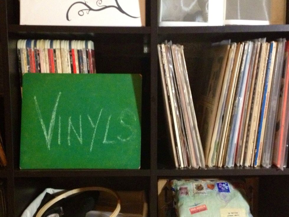 Or you can use old chalk boards, canvases, & even scrapbook paper to hide misc items or add labels like I do.