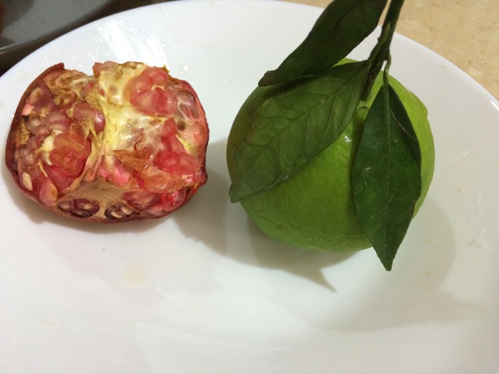 Orange and pomegranate. That's another specie of orange available locally. But ideally use Valencia orange