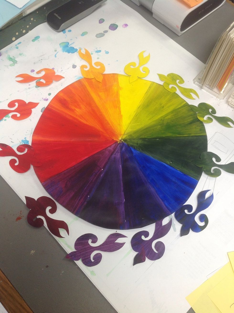 Organize pieces by laying them in the appropriate spots on the other color wheel.