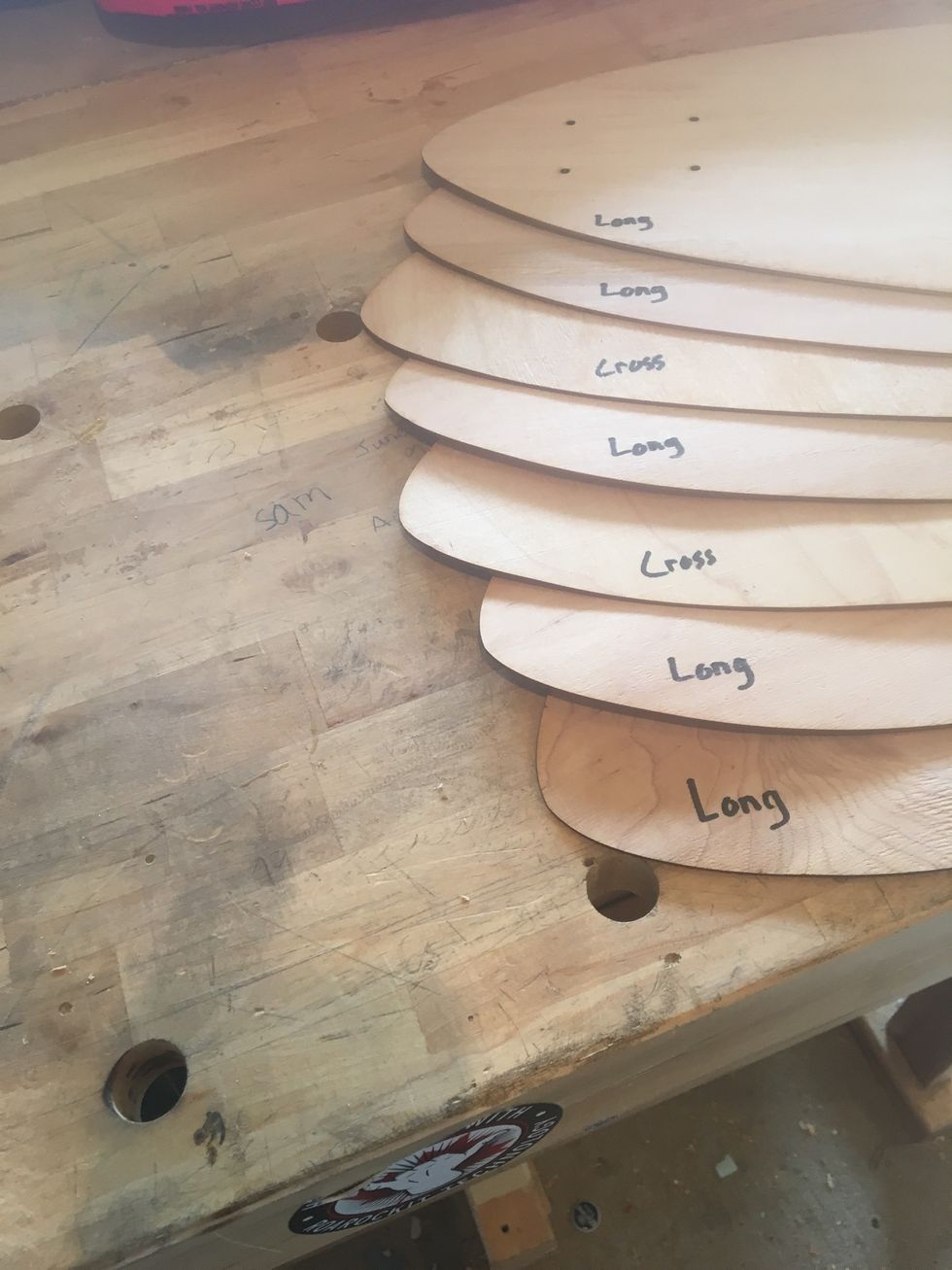 Organize veneers as indicated in picture.