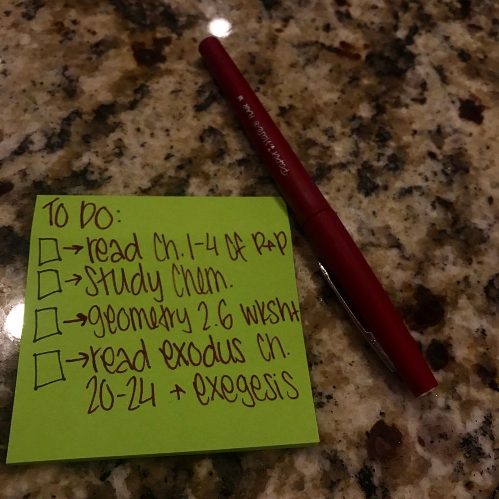 Organize your homework by making a list of all the things you need to get done.