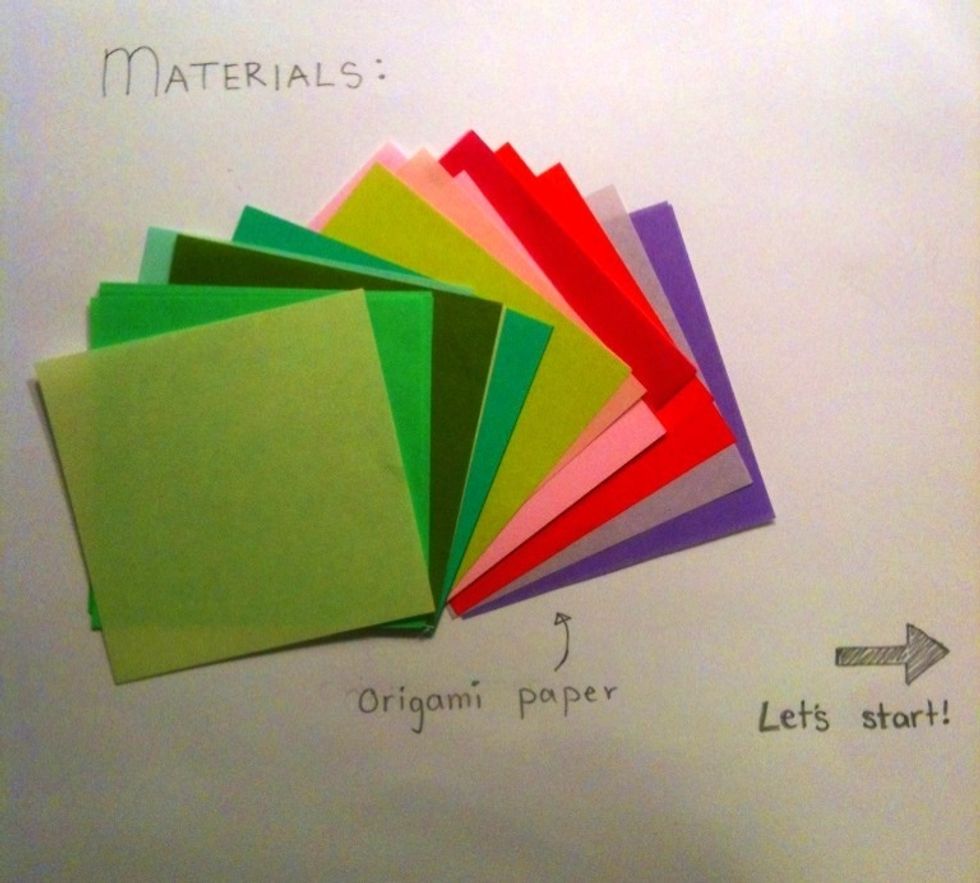 Origami paper can be bought in packs at any craft store or you can easily cut squares out from colored construction paper.