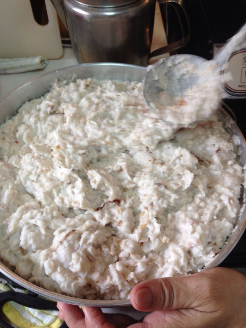 Otherwise use a ladle to spread mixture evenly.