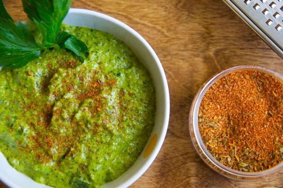 Our pesto can used in many meals like on our Jalape\u00f1o and Cilantro Pesto Chicken Salad (guide available), or dressed pasta with it, or use it on rib-eye like a chimichuri sauce to name a few! Enjoy!