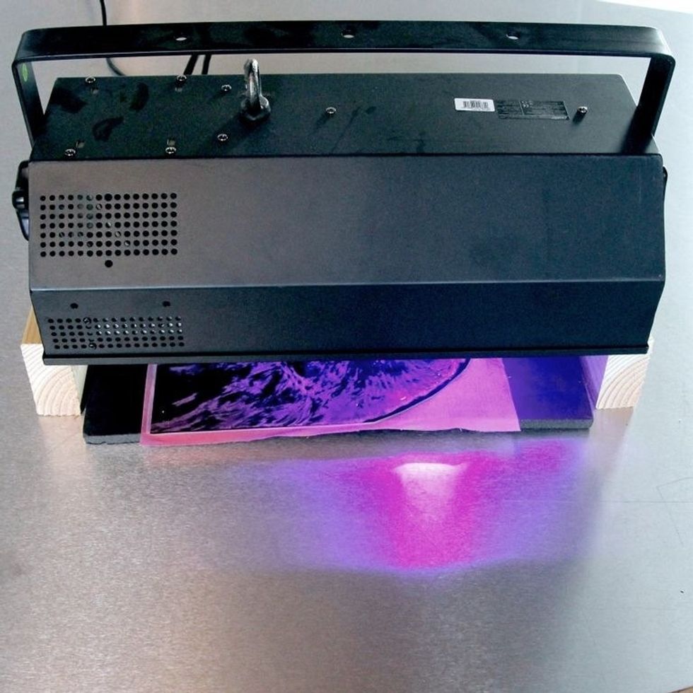 Our print took 8 minutes to develop, but timing will depend on strength and height of the light. Be sure to rotate the print halfway through developing to ensure evenly developed color.