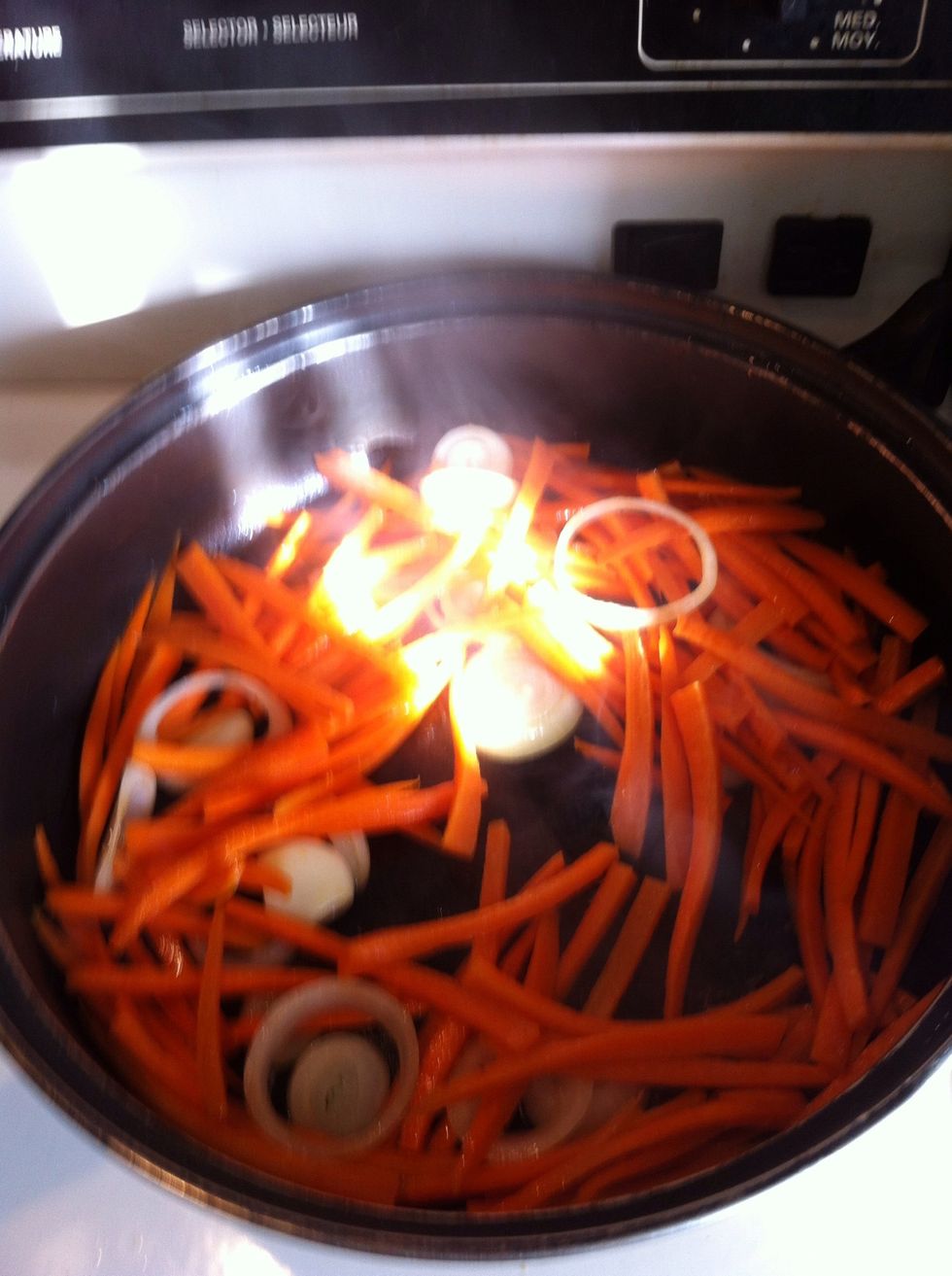 Out some oil in your pot with the rest of veggies you cut up season it to your taste.