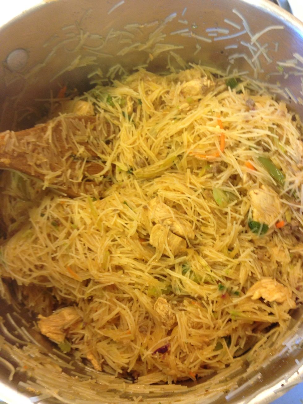 Out this pot over medium heat and add another 1/4 cup soy sauce and A lemon juiced... You may use more or less, taste as you go. I have it on the heat to reduce any more liquid not absorbed by noodle