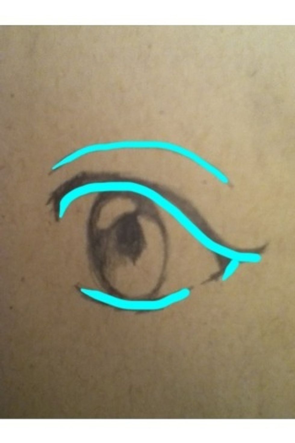 Outline the main frame, the bottom thins out then gets thick again as it attaches to the corner of the eye.