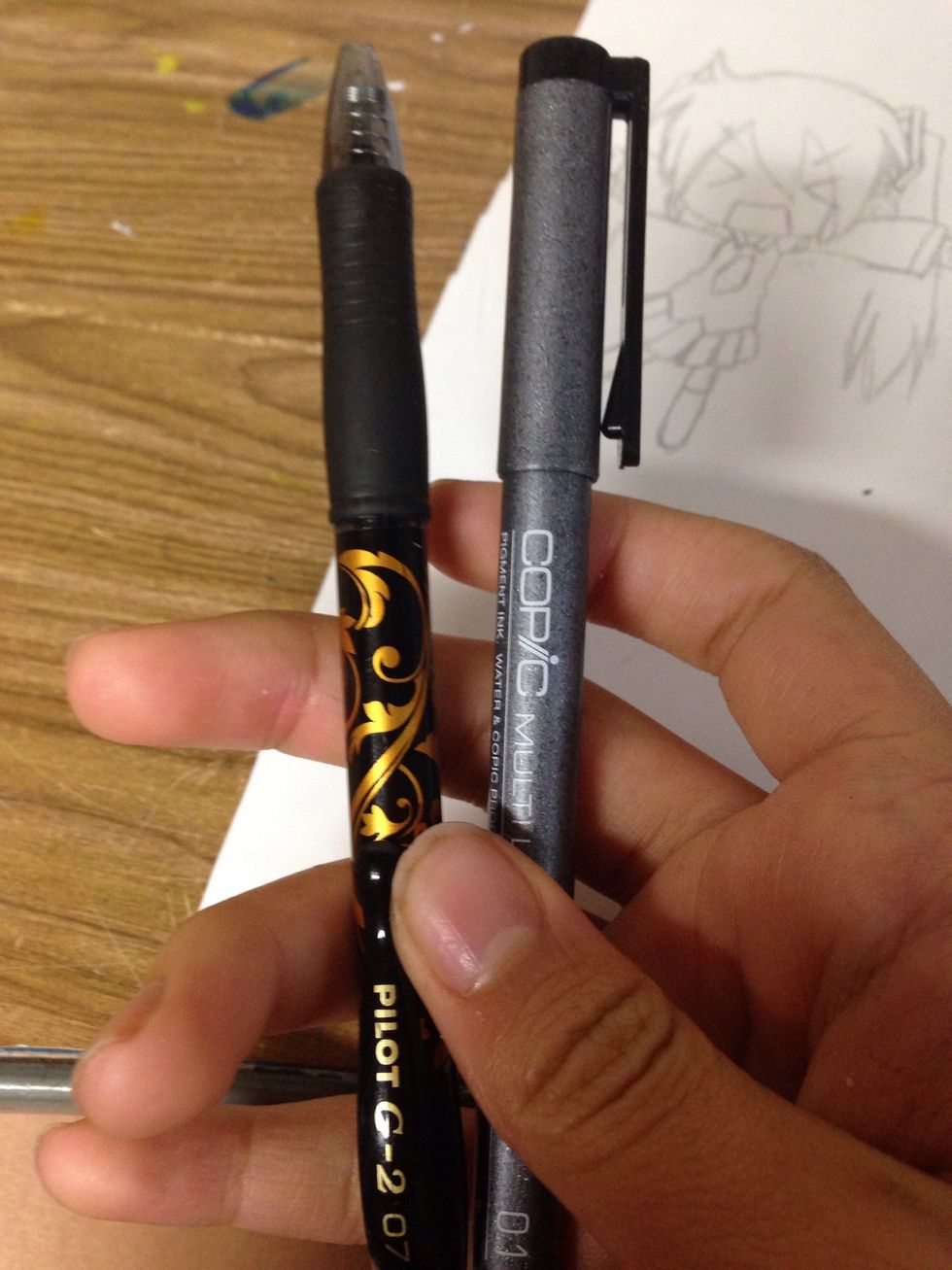 Outline with pen or what I used (copic multiliner)