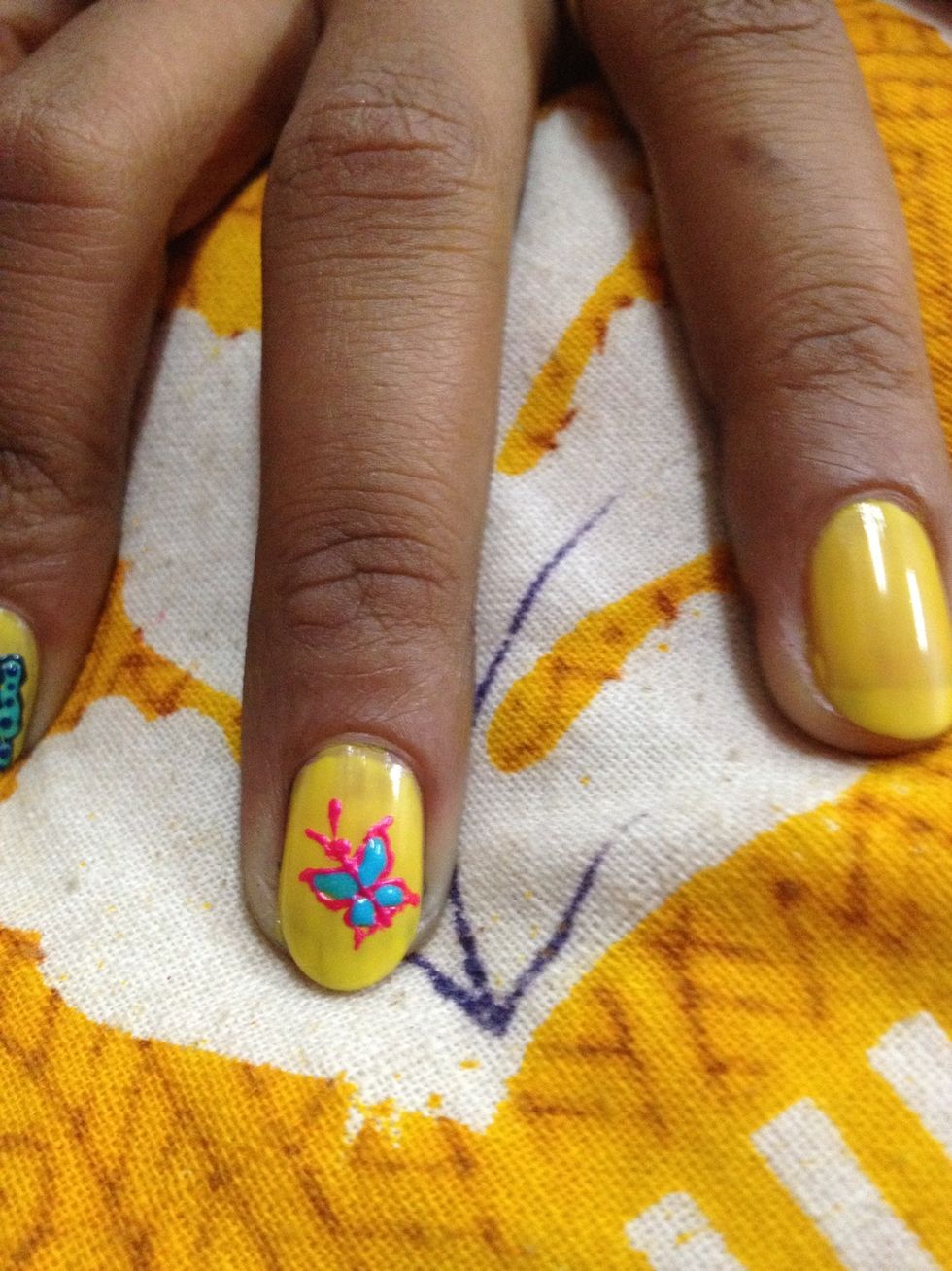 Outline with pink and colour the inside with a bright blue