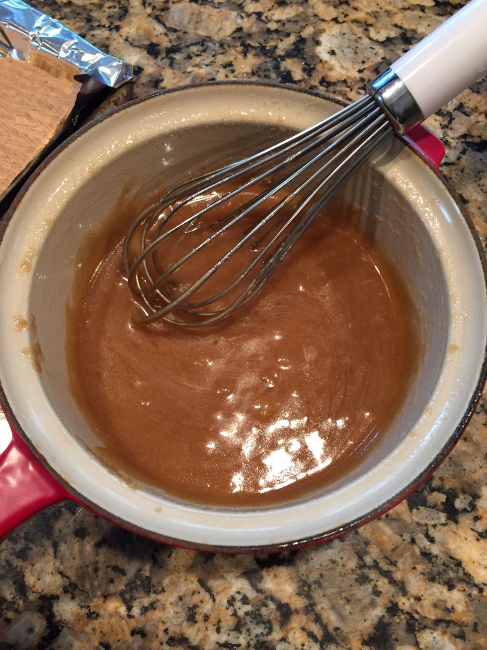 Over low heat, melt butter and brown sugar just enough to incorporate