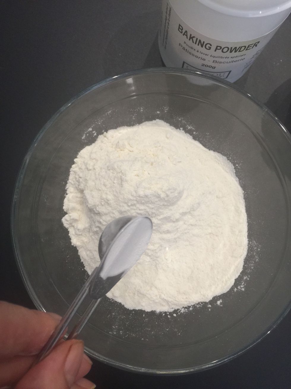 Over the flour, Add baking powder