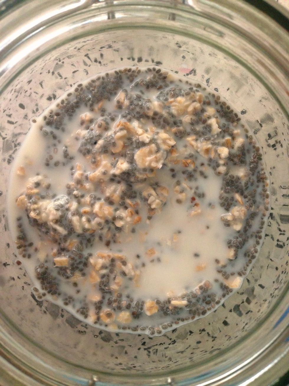 Overnight soaked oats and chia seeds.
