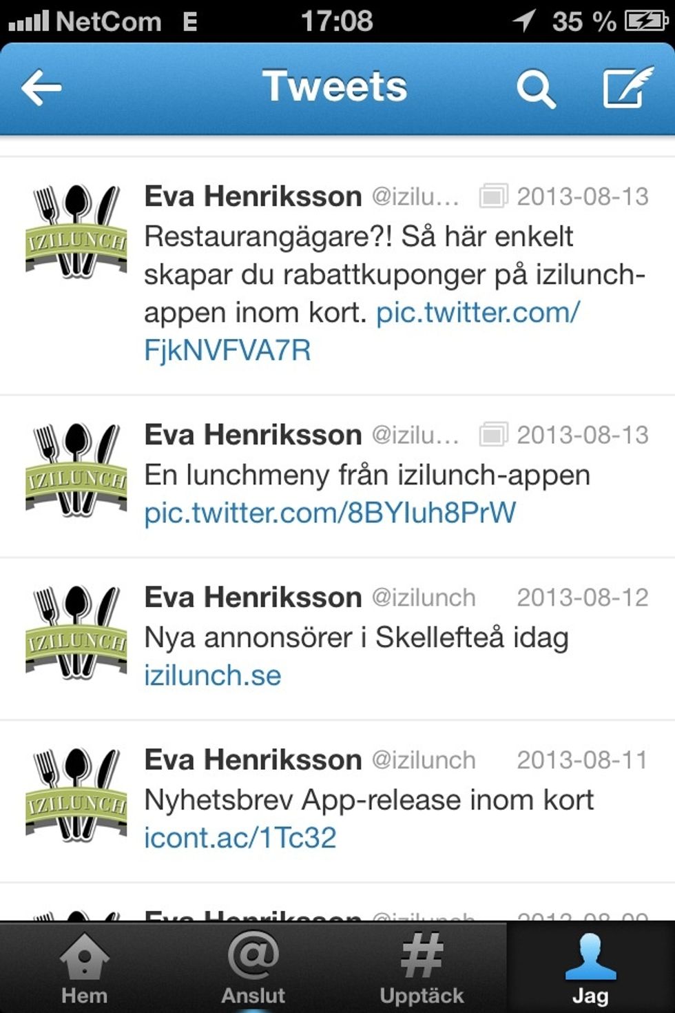 P\u00e5 Twitter kommer samma standardtext och bilden linkas in.